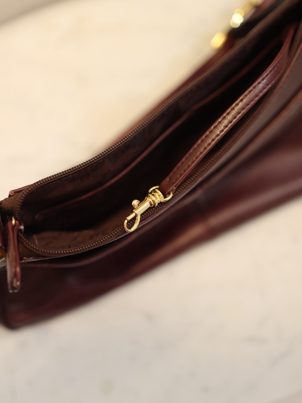 Etienne Aigner Oxblood Leather Shoulder Bag with Gold Hardware - Picture 6 of 9